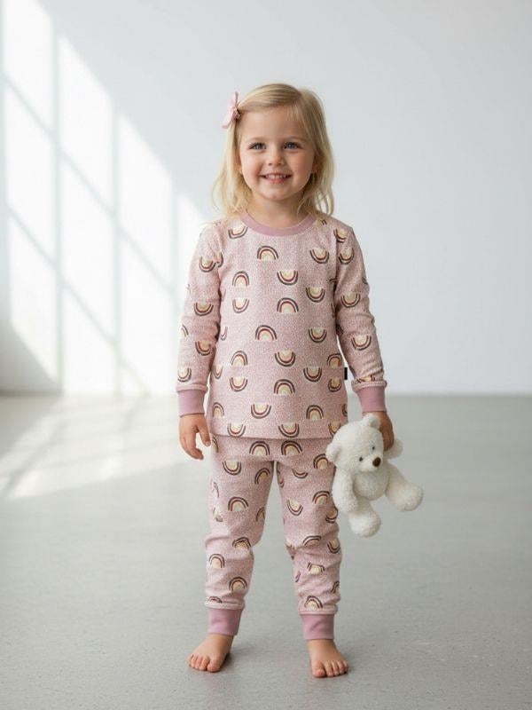 Kız Çocuk Pamuklu Gökkuşağı Desenli Pijama Takımı