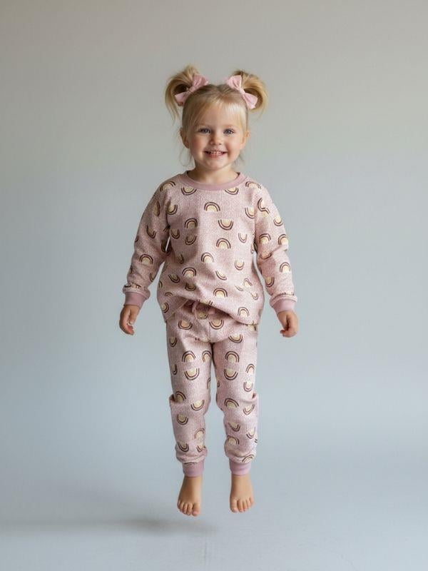 Kız Çocuk Pamuklu Gökkuşağı Desenli Pijama Takımı