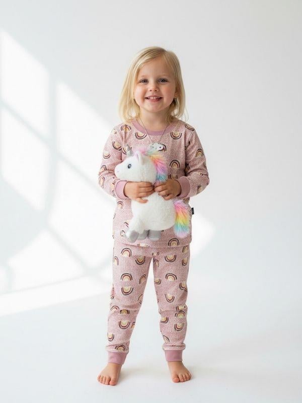 Kız Çocuk Pamuklu Gökkuşağı Desenli Pijama Takımı