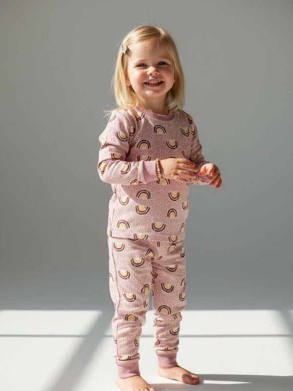 Kız Çocuk Pamuklu Gökkuşağı Desenli Pijama Takımı