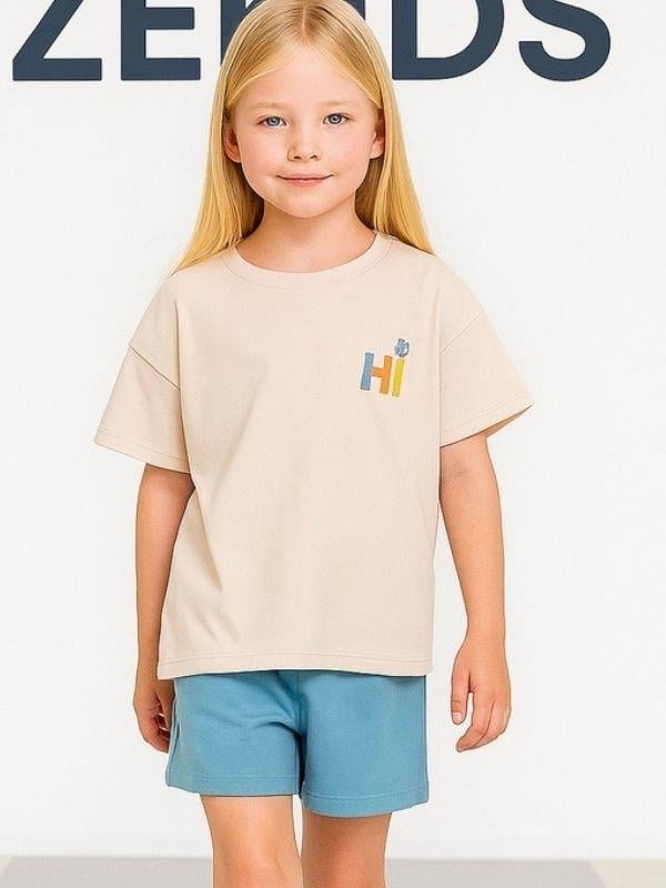 Kız Çocuk Pamuklu Hi-Hey Yazılı Şortlu Takım