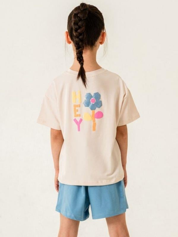 Kız Çocuk Pamuklu Hi-Hey Yazılı Şortlu Takım