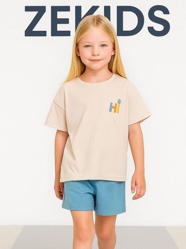 Kız Çocuk Pamuklu Hi-Hey Yazılı Şortlu Takım