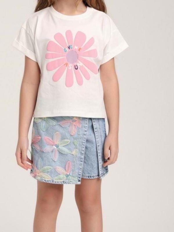 Kız Çocuk Pamuklu Kabartma Çiçek Detaylı Tshirt