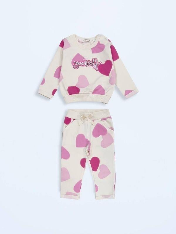 Kız Çocuk Pamuklu Kalp Desenli Eşofman Takım
