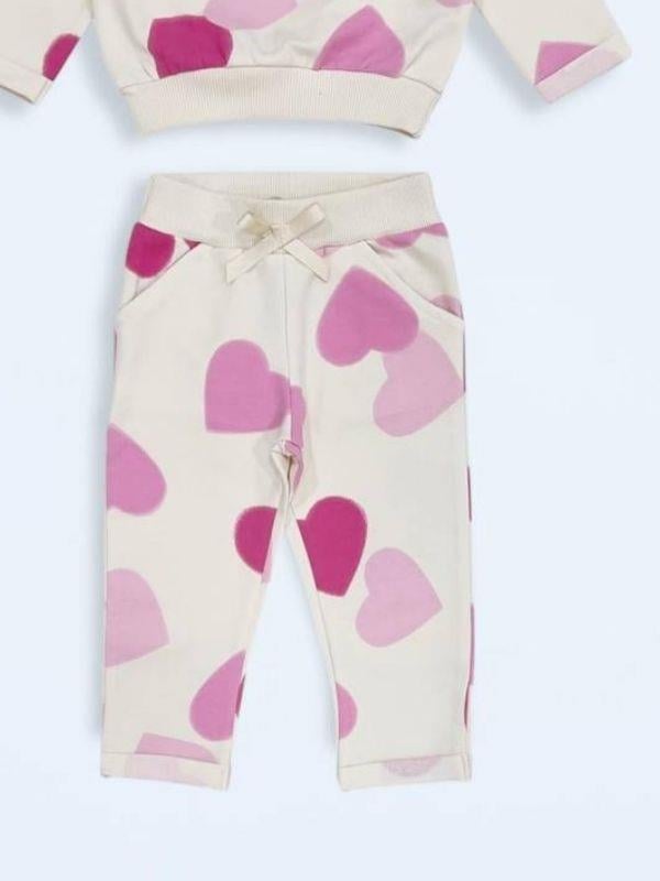 Kız Çocuk Pamuklu Kalp Desenli Eşofman Takım