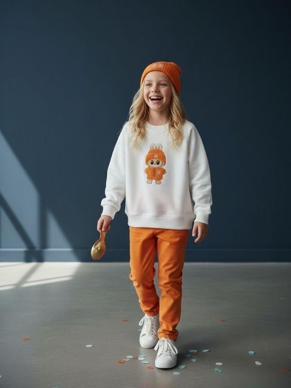 Kız Çocuk Pamuklu Karakter Baskılı Oversize Tasarım Sweatshirt