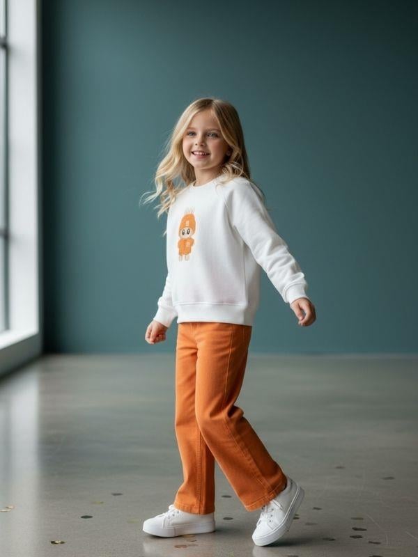 Kız Çocuk Pamuklu Karakter Baskılı Oversize Tasarım Sweatshirt