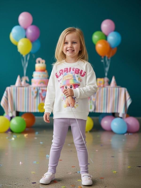 Kız Çocuk Pamuklu Karakter Baskılı Taytlı Takım