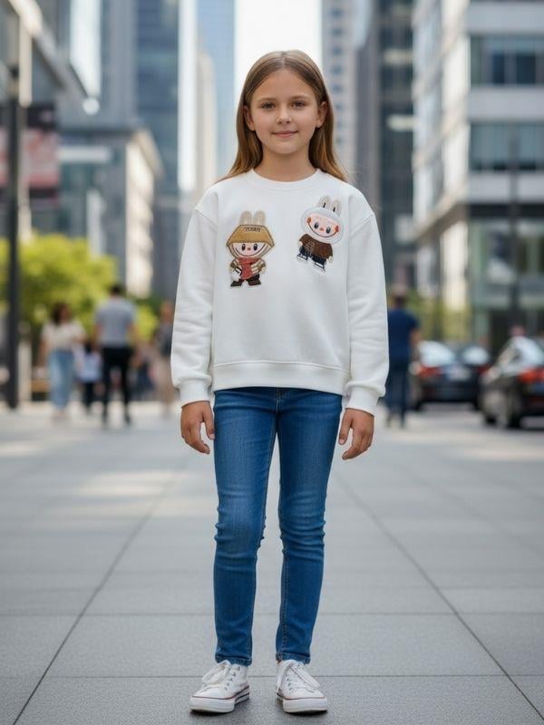 Kız Çocuk Pamuklu Karakter İşlemeli Sweatshirt