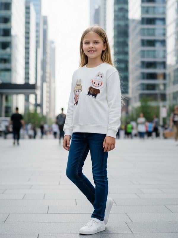 Kız Çocuk Pamuklu Karakter İşlemeli Sweatshirt