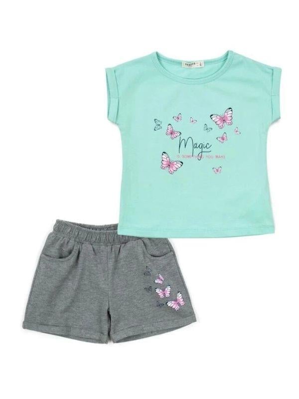 Kız Çocuk Pamuklu Kelebekli Şortlu Takım