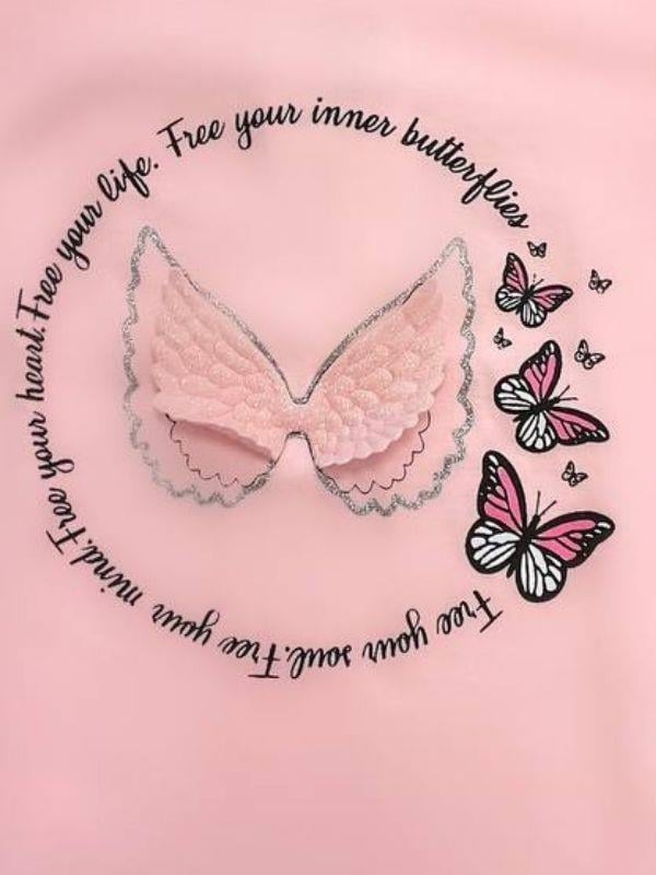 Kız Çocuk Pamuklu Kelebekli Şortlu Takım