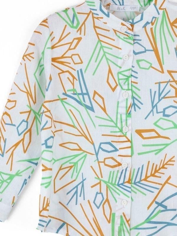 Kız Çocuk Pamuklu Keten Desenli Gömlek
