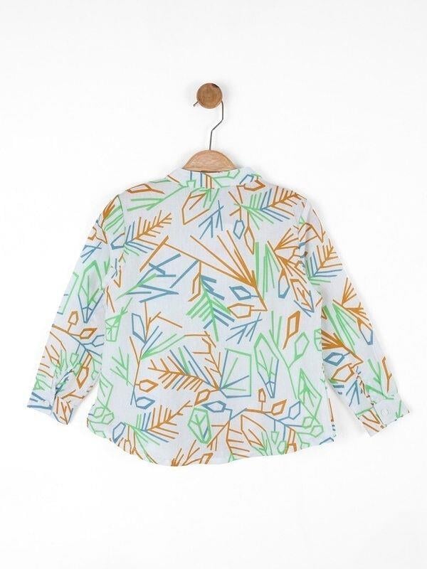 Kız Çocuk Pamuklu Keten Desenli Gömlek