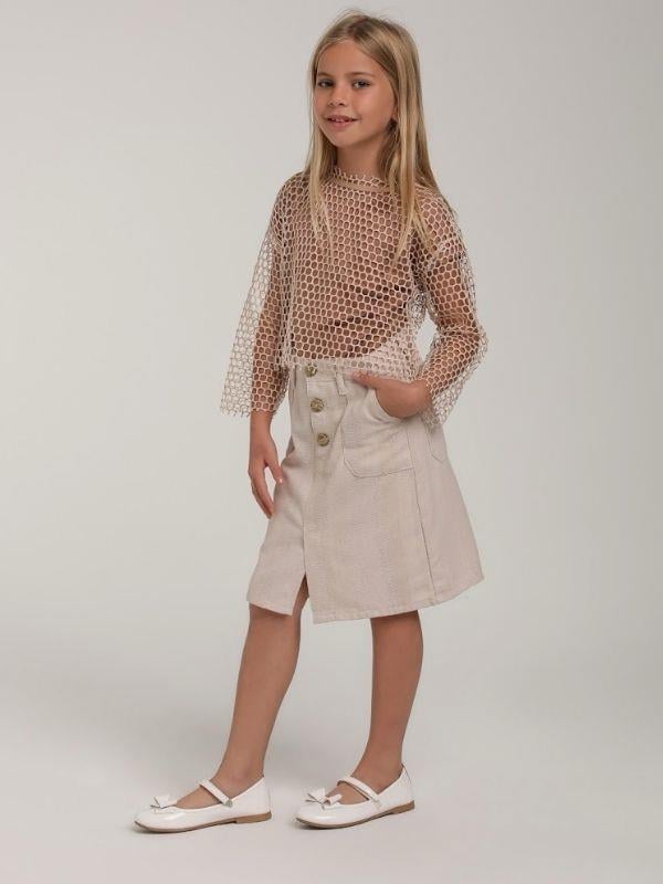 Kız Çocuk Pamuklu Keten Yırtmaçlı Cepli Etek