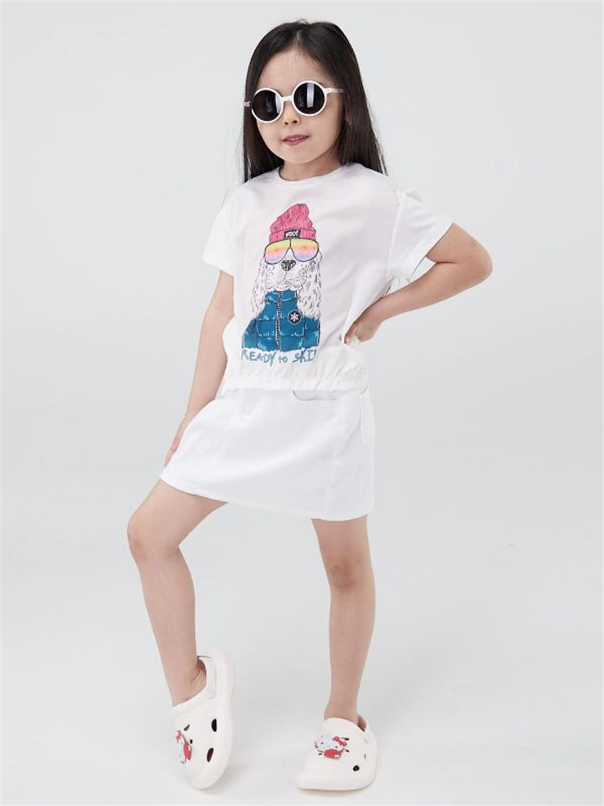 Kız Çocuk Pamuklu Köpek Baskılı Tshirt