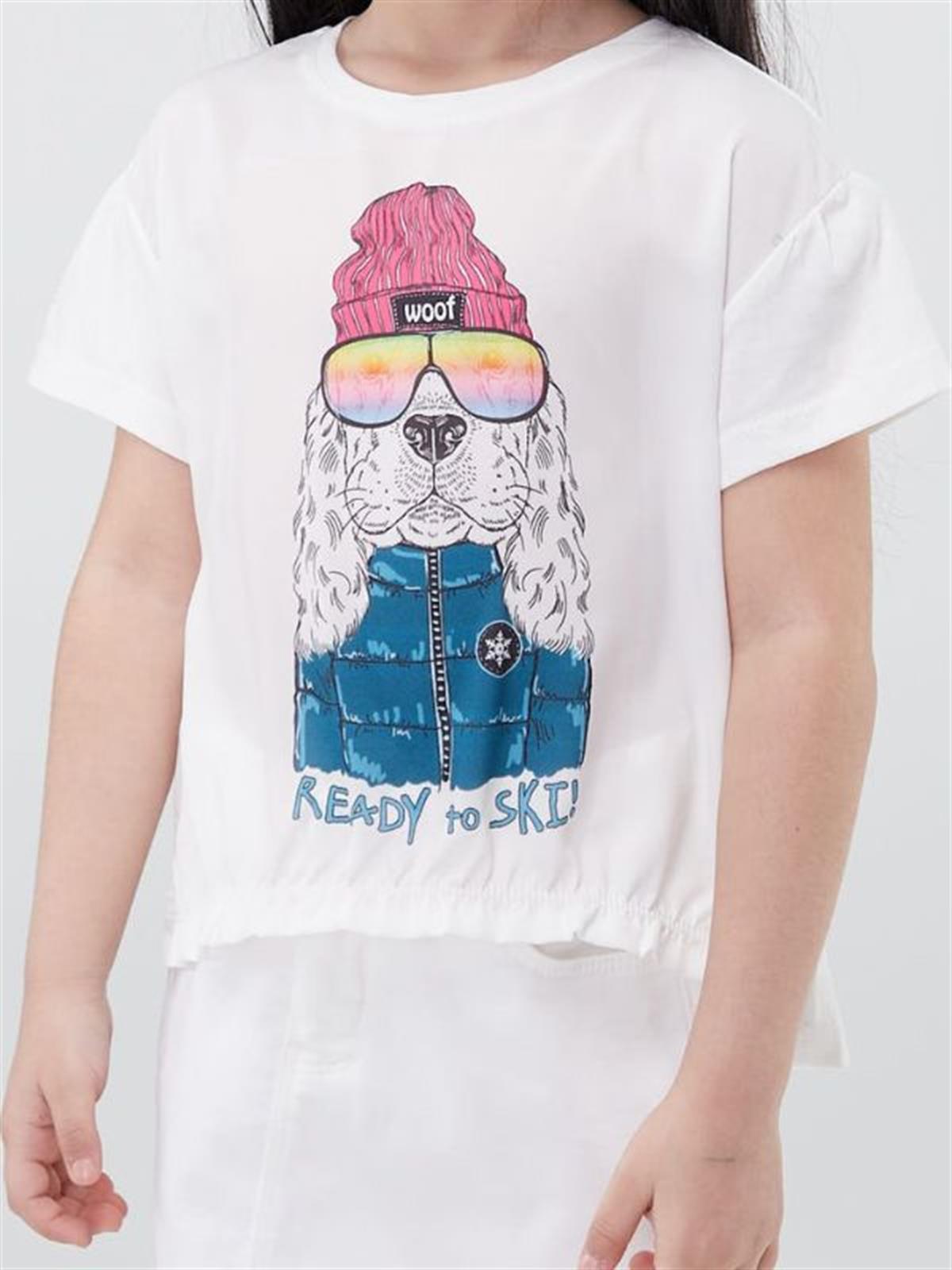 Kız Çocuk Pamuklu Köpek Baskılı Tshirt