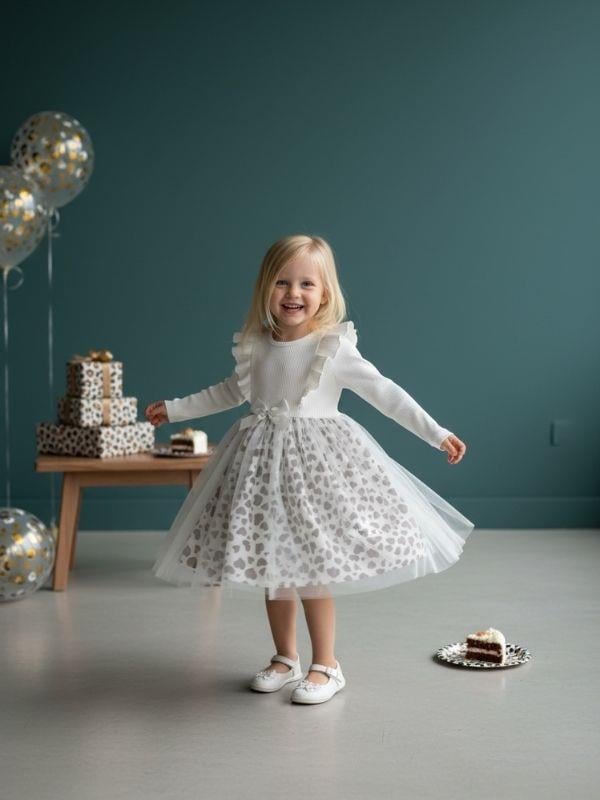 Kız Çocuk Pamuklu Leopar Detaylı Tütülü Elbise