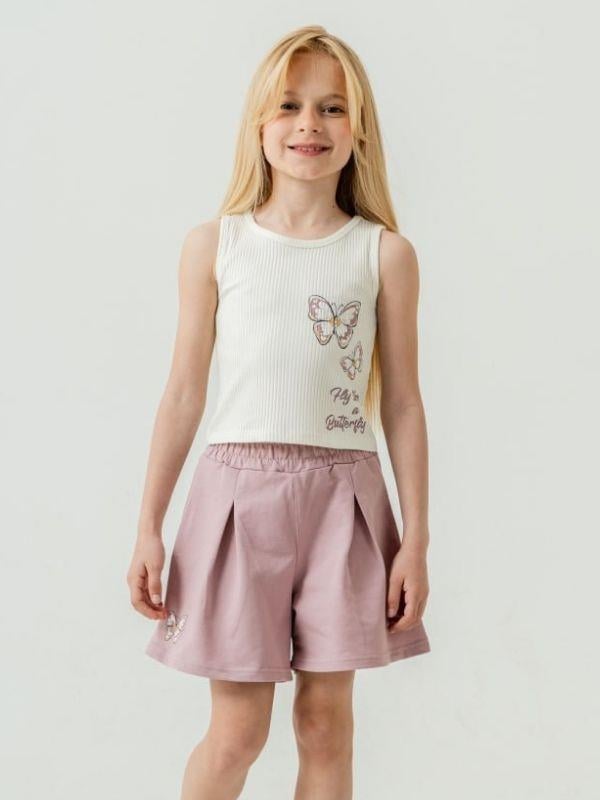 Kız Çocuk Pamuklu Pileli Kelebek Baskılı Şortlu Takım