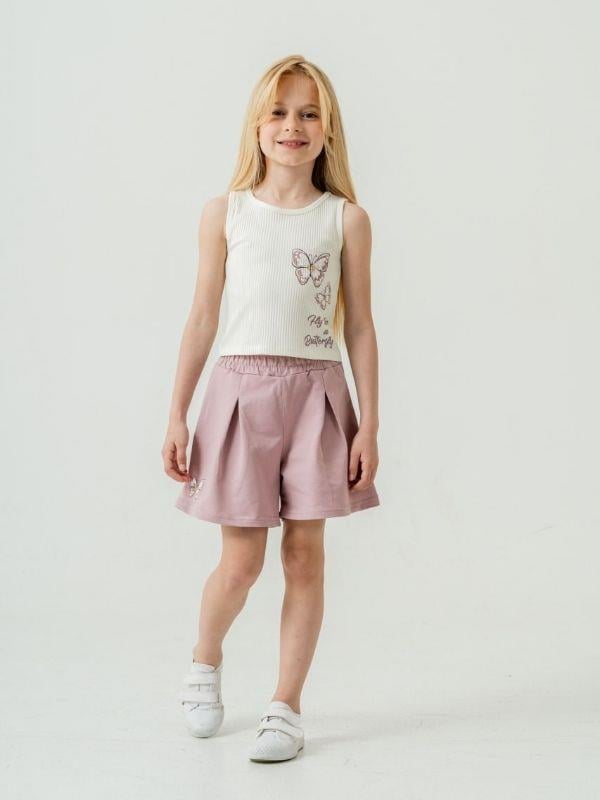 Kız Çocuk Pamuklu Pileli Kelebek Baskılı Şortlu Takım