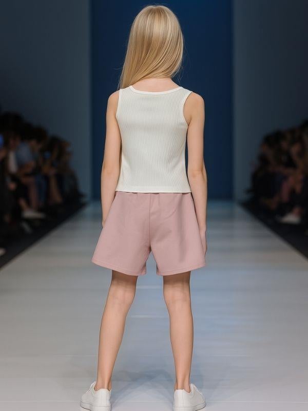 Kız Çocuk Pamuklu Pileli Kelebek Baskılı Şortlu Takım