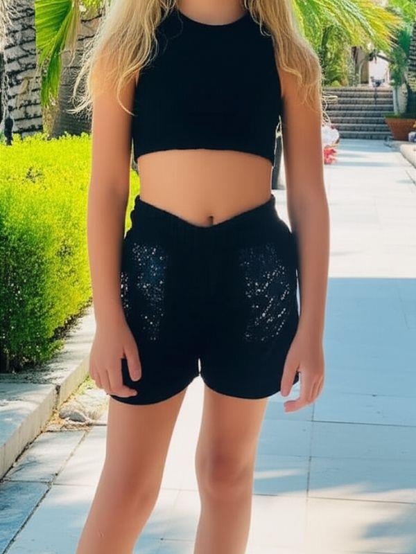 Kız Çocuk Pamuklu Pullu Penye Şort