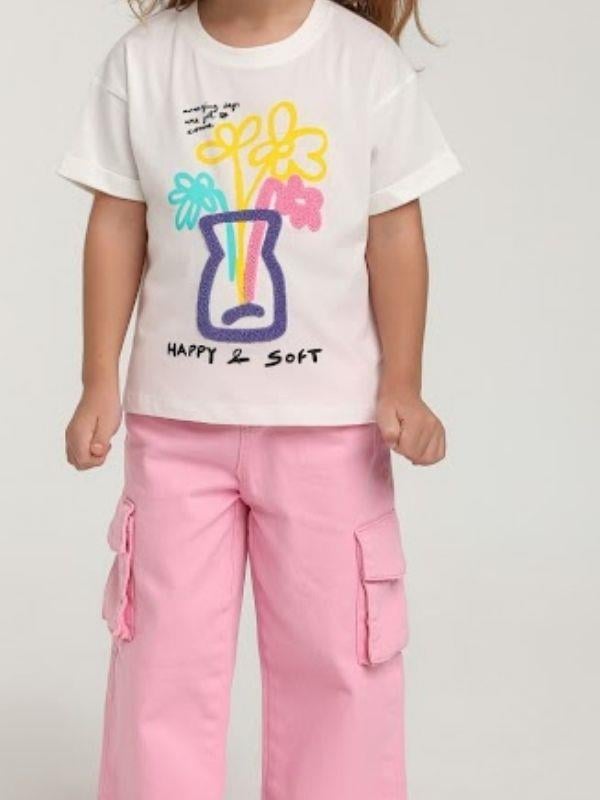 Kız Çocuk Pamuklu Punch İşlemeli T-shirt