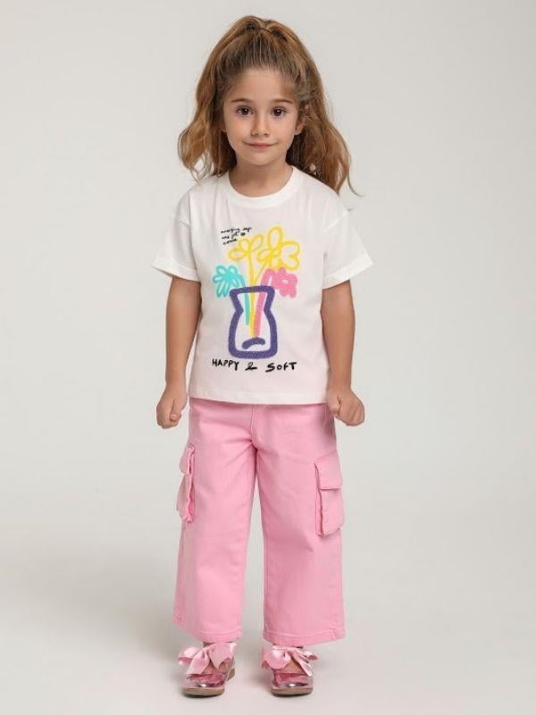 Kız Çocuk Pamuklu Punch İşlemeli T-shirt