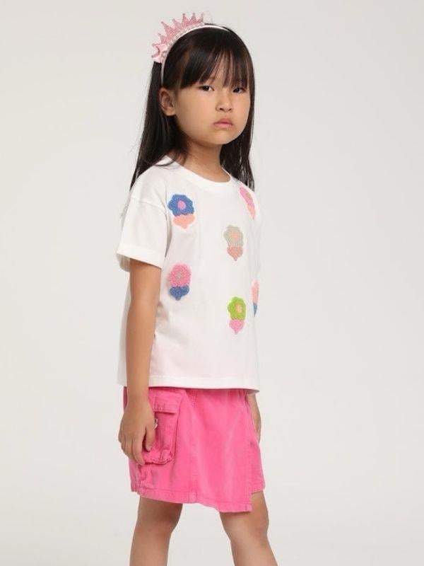 Kız Çocuk Pamuklu Renkli Punch Nakışlı T-shirt
