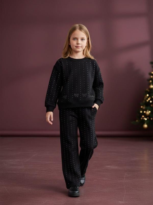 Kız Çocuk Pamuklu Taş İşlemeli Eşofman Takım