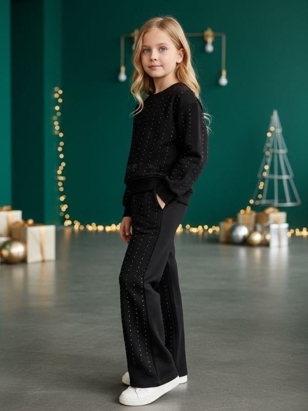 Kız Çocuk Pamuklu Taş İşlemeli Eşofman Takım