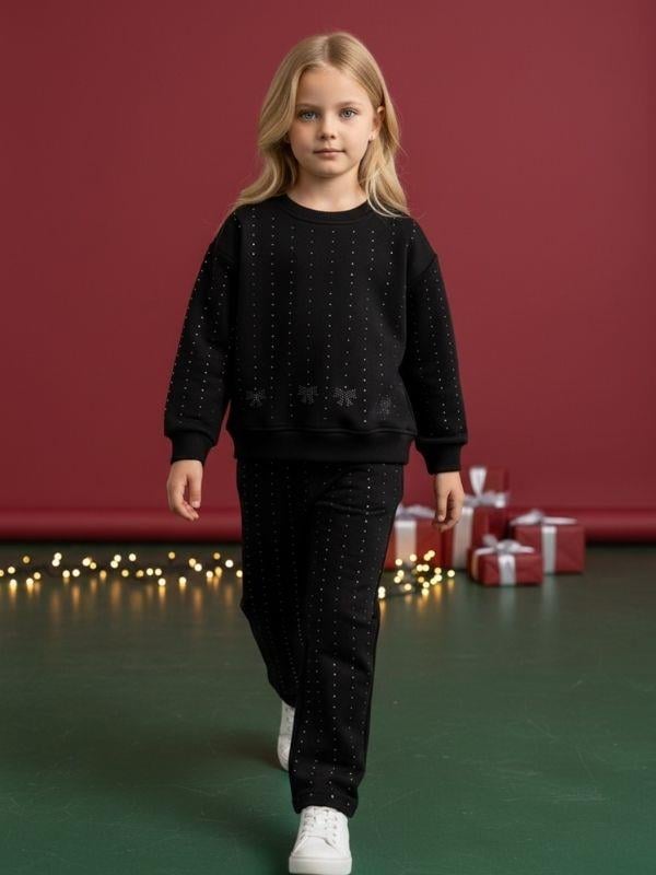 Kız Çocuk Pamuklu Taş İşlemeli Eşofman Takım