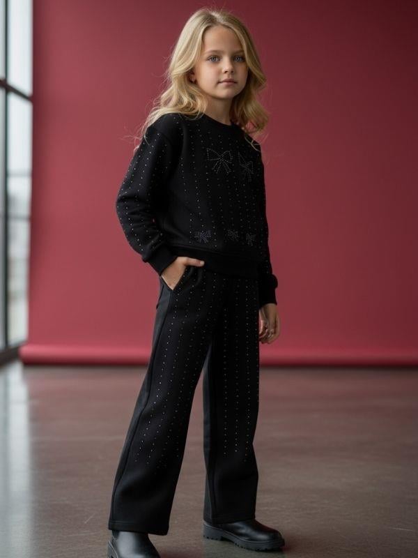 Kız Çocuk Pamuklu Taş İşlemeli Eşofman Takım