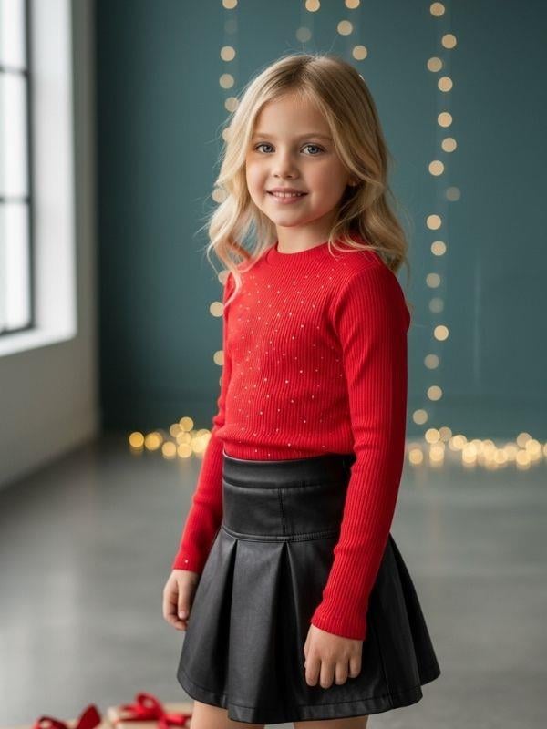 Kız Çocuk Pamuklu Taş İşlemeli Fitilli Kaşkorse Bluz