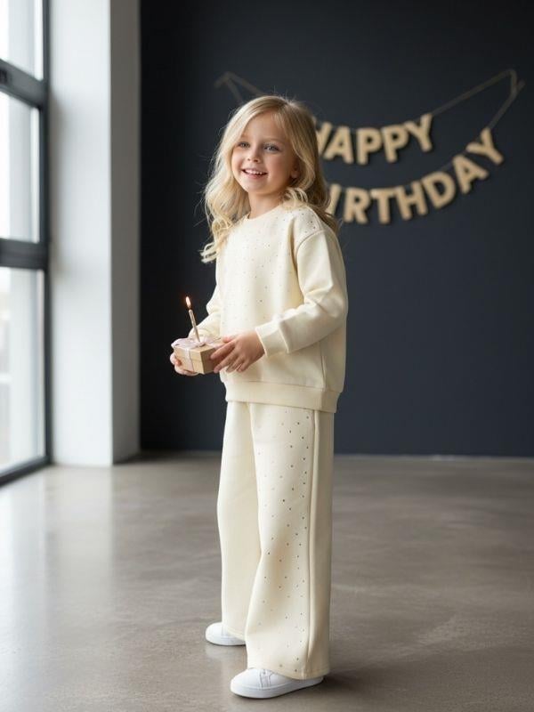 Kız Çocuk Pamuklu Taş İşlemeli Tasarım Eşofman Takım