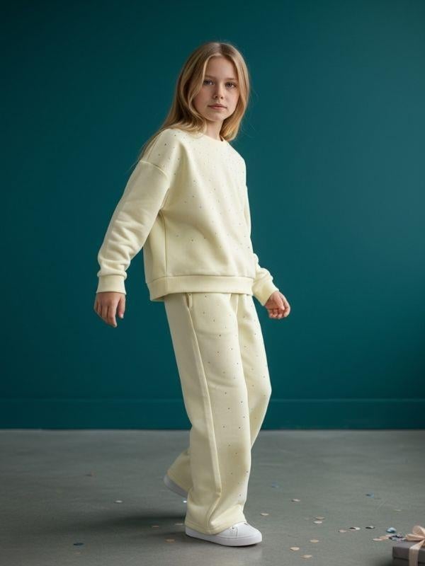 Kız Çocuk Pamuklu Taş İşlemeli Tasarım Eşofman Takım