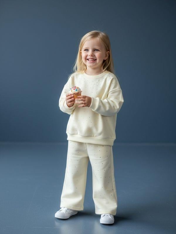 Kız Çocuk Pamuklu Taş İşlemeli Tasarım Eşofman Takım