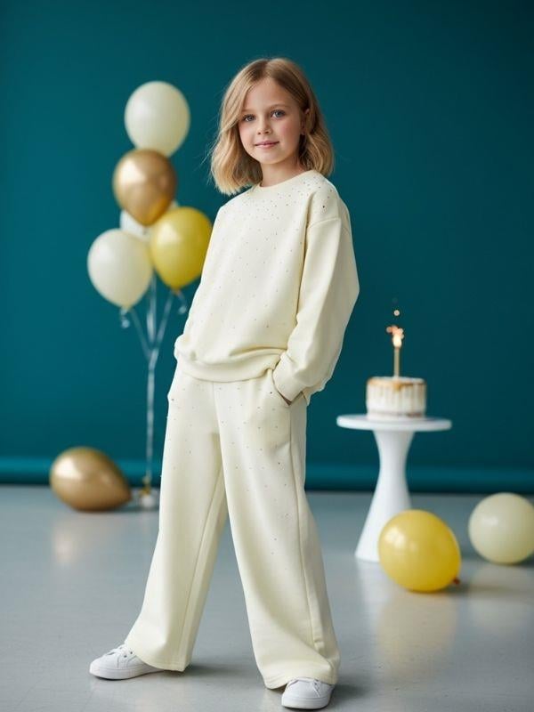 Kız Çocuk Pamuklu Taş İşlemeli Tasarım Eşofman Takım