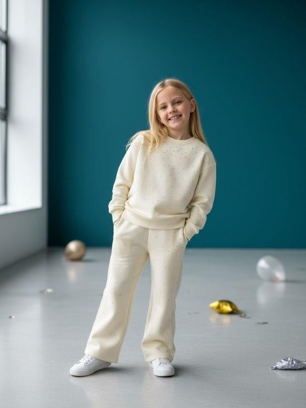 Kız Çocuk Pamuklu Taş İşlemeli Tasarım Eşofman Takım
