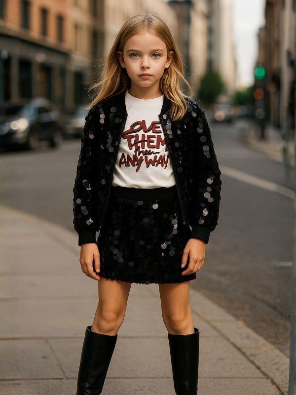 Kız Çocuk Pamuklu Tasarım Pullu Şort Etek