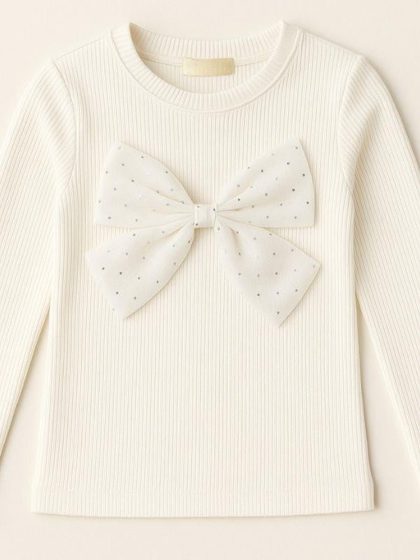 Kız Çocuk Pamuklu Taşlı  Fiyonklu Bluz