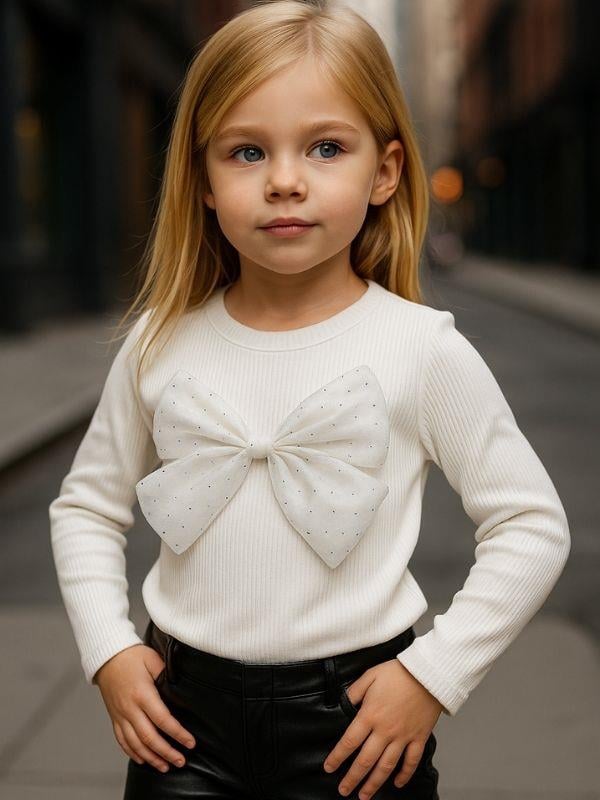 Kız Çocuk Pamuklu Taşlı  Fiyonklu Bluz