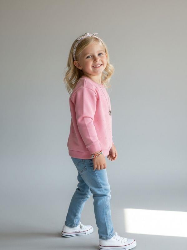 Kız Çocuk Pamuklu Taşlı Sweatshirt