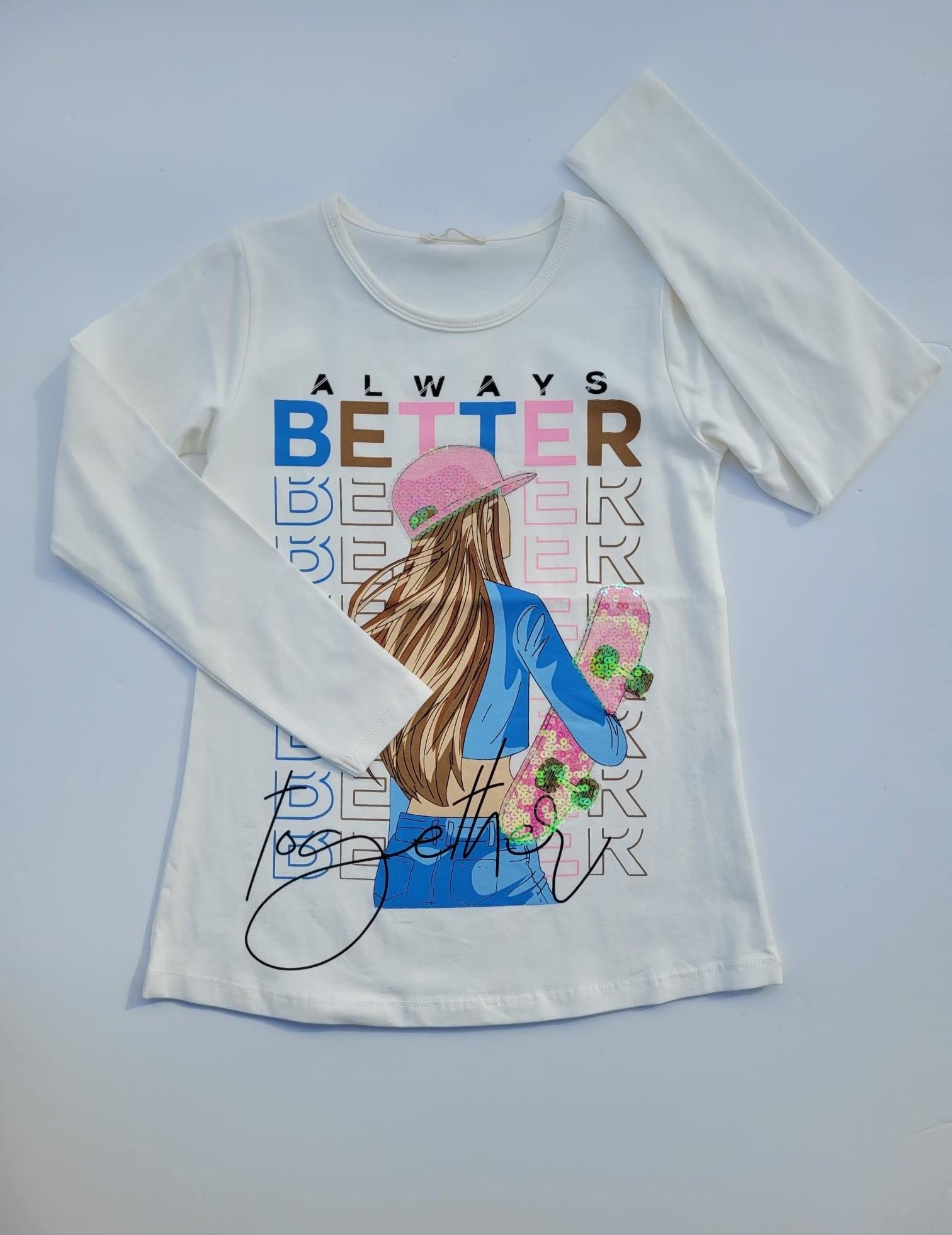 Kız Çocuk Pamuklu Uzun Kollu Pullu Better Yazılı Tshirt