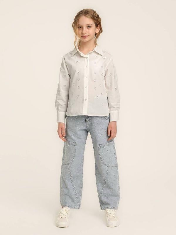 Kız Çocuk Pamuklu Uzun Kollu Taşlı Gömlek