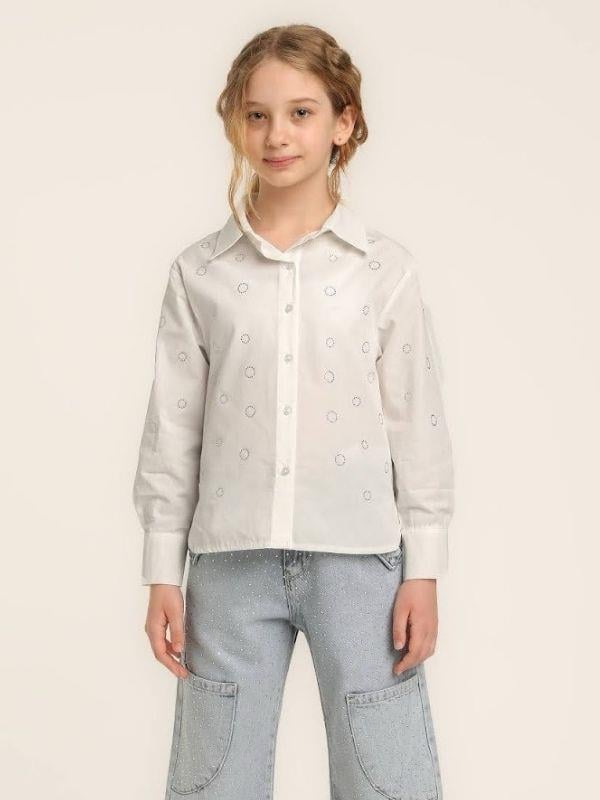 Kız Çocuk Pamuklu Uzun Kollu Taşlı Gömlek