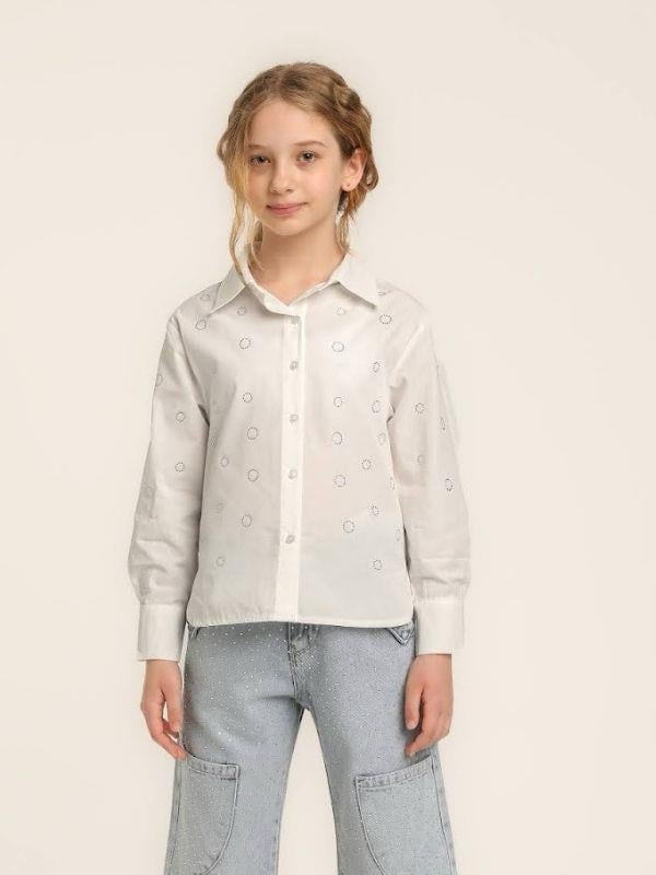 Kız Çocuk Pamuklu Uzun Kollu Taşlı Gömlek