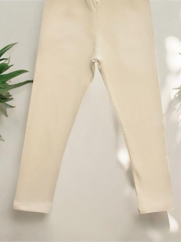 Kız Çocuk Pamuklu Yüksek Bel Krem Tayt