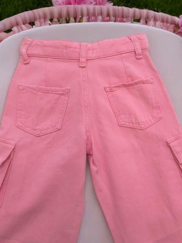 Kız Çocuk Pamuklu Yumuşak Dokulu Bel Ayar Lastikli Kargo Cepli Pantolon